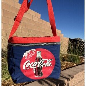 Coca Cola Insulated Soft Cooler Lunch Bag 4 Can Holders Red Blue Coke 8”